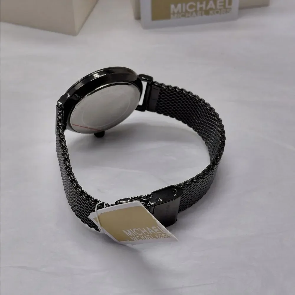 $225 NWT Michael Kors Mens Auden Watch Black Mesh Gift Stainless Steel 42mm